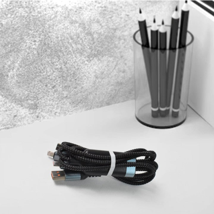 3-in-1 Super Fast Charging Cable 100w, Multifunctional Convenient Super Fast Charging Cable - Nylon Braided Cord, Silicone Zinc Alloy 3 Head Charging Cable