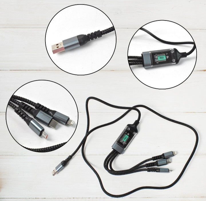 3-in-1 Super Fast Charging Cable 100w, Multifunctional Convenient Super Fast Charging Cable - Nylon Braided Cord, Silicone Zinc Alloy 3 Head Charging Cable
