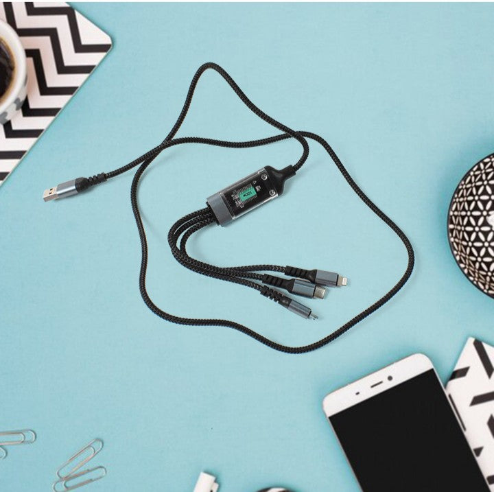 3-in-1 Super Fast Charging Cable 100w, Multifunctional Convenient Super Fast Charging Cable - Nylon Braided Cord, Silicone Zinc Alloy 3 Head Charging Cable